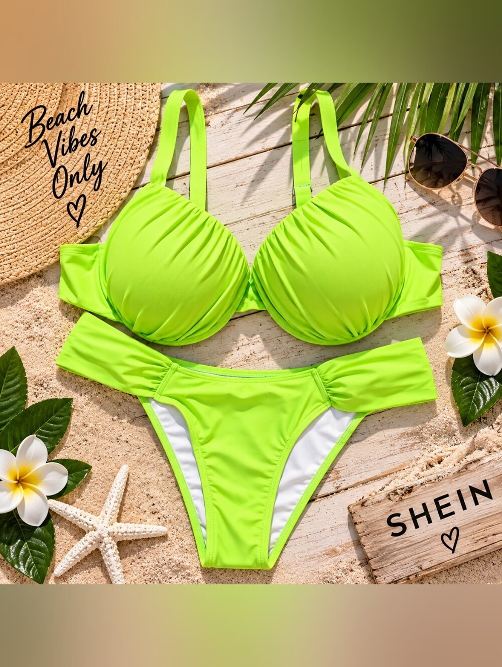 SHEIN Lime Green Ruched Bikini Set XL DD BRAND NEW